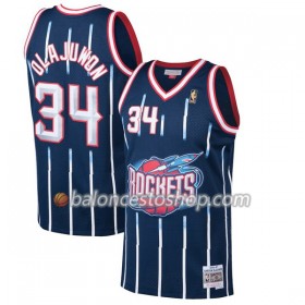 Camiseta Hombre NBA Houston Rockets Hakeem Olajuwon 34 Hardwood Classics Navy Swingman